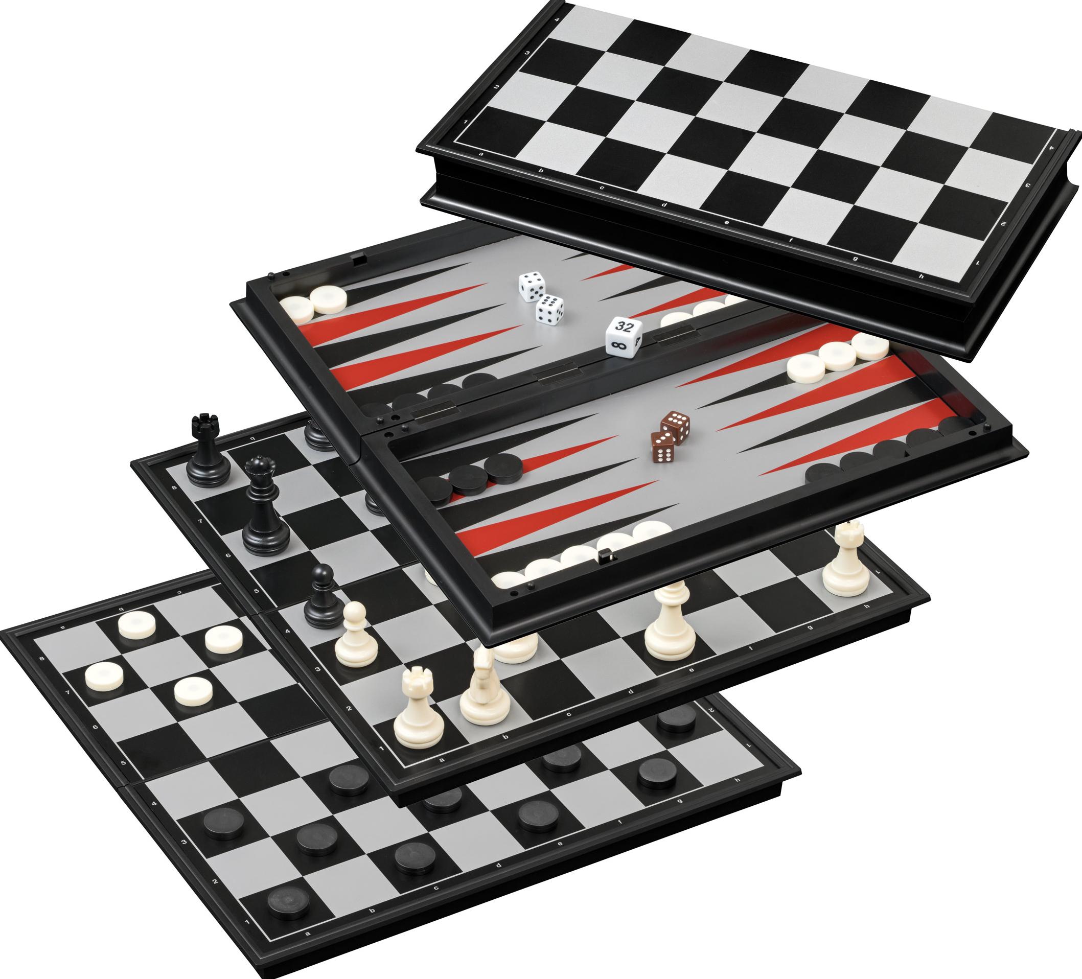 Schach Backgammon Dame Set (Kunststoff, Feld 37 mm, magnetisch)