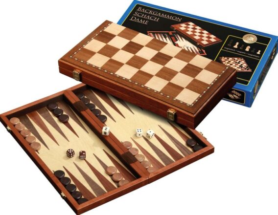 Schach Backgammon Dame Set (Feld 43 mm, magnetisch)