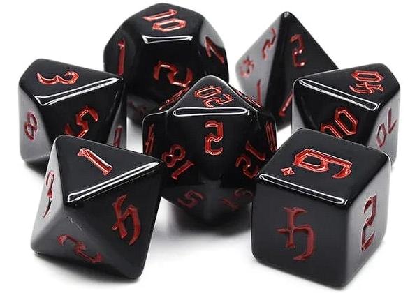 Würfel / Würfelset: Black/Red (Opaque/chondrite, 7 Stück)