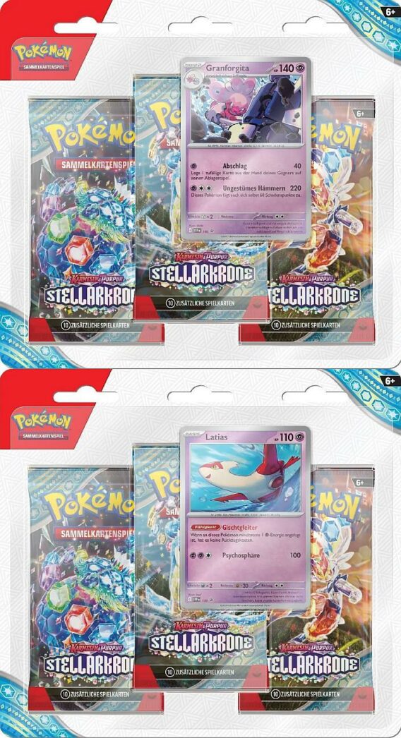 Pokémon-Sammelkartenspiel: Karmesin & Purpur – Stellarkrone 3-Pack Blister